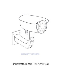 Contour linear image of a surveillance camera. Isolated vector security camera on a white background. Icon outline surveillance camera for protection.