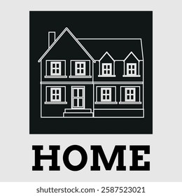 Contour linear logo of a two-storey house. Vector on a gray background