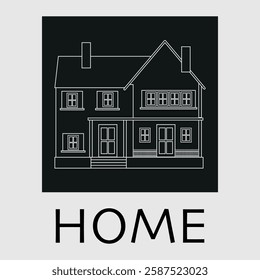 Contour linear logo of a two-storey house. Vector on a gray background