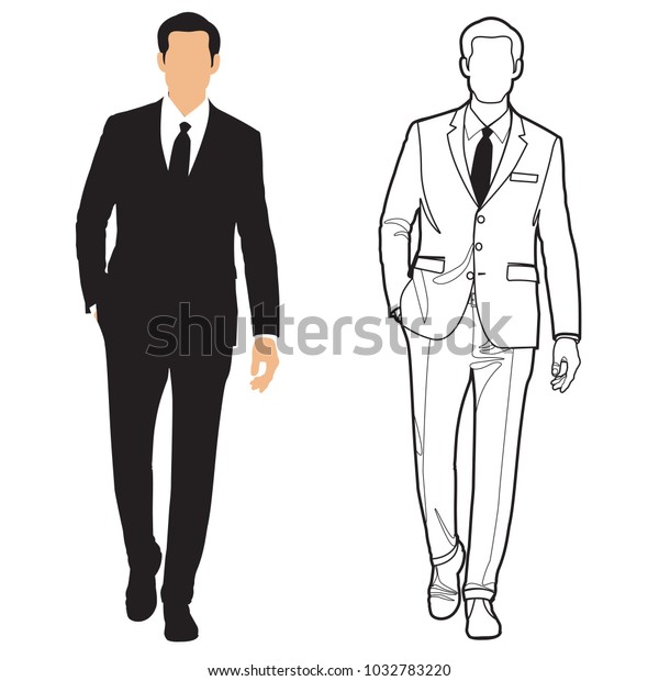 Contour Linear Silhouette Man Suit On Stock Vector (Royalty Free ...