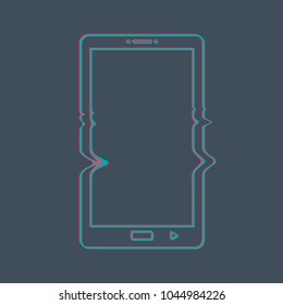 contour linear smartphone full-face with 3D effect and glitch effect, distorted on a dark background