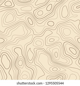 Contour lines. Actual topographic map. Seamless design, fairly tileable isolines pattern. Vector illustration.