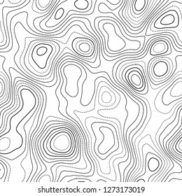 Contour lines. Actual topography map. Black and white seamless design, fresh tileable isolines pattern. Vector illustration.