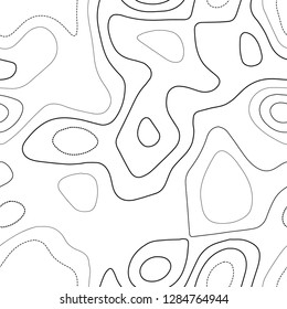 Contour lines. Actual topography map. Black and white seamless design, mind-blowing tileable isolines pattern. Vector illustration.