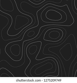 Contour lines. Admirable topography map. Dark seamless design, elegant tileable isolines pattern. Vector illustration.