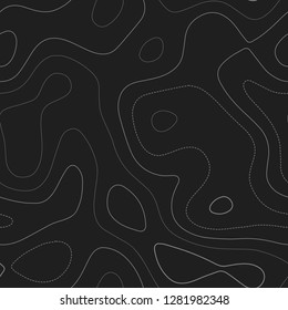Contour lines. Admirable topography map. Dark seamless design, awesome tileable isolines pattern. Vector illustration.
