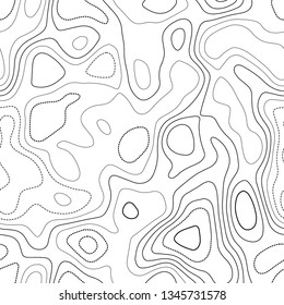 Contour lines. Black and white seamless design. Bizarre tileable isolines pattern. Vector illustration.