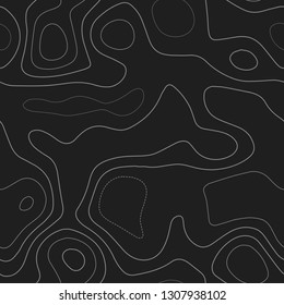 Contour lines. Dark seamless design. Overwhelming tileable isolines pattern. Vector illustration.