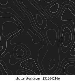 Contour lines. Dark seamless design. Lively tileable isolines pattern. Vector illustration.