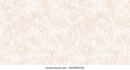 Contour lines map of topography. Seamless pattern with texture of terrain, topology landscape, vector hand drawn illustration