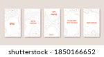 Contour lines on topographic maps, geographic map pattern. Vector set of social media stories template with copy space