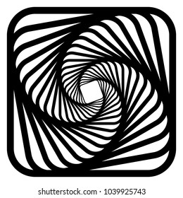 Contour lines of overlapping squares spiralling inwards. Rotating squares