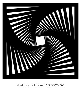 Contour lines of overlapping squares spiralling inwards. Rotating squares