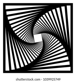 Contour lines of overlapping squares spiralling inwards. Rotating squares