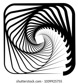 Contour lines of overlapping squares spiralling inwards. Rotating squares
