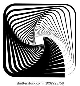 Contour lines of overlapping squares spiralling inwards. Rotating squares