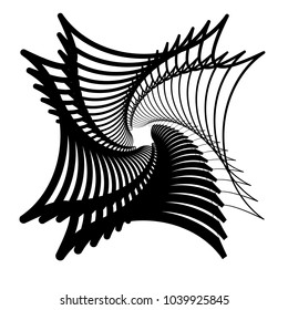 Contour lines of overlapping squares spiralling inwards. Rotating squares