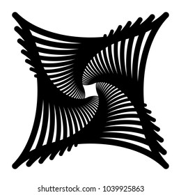 Contour lines of overlapping squares spiralling inwards. Rotating squares