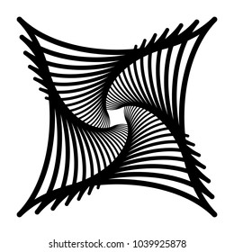 Contour lines of overlapping squares spiralling inwards. Rotating squares