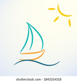 Contour logo with colored sailing boat and sun