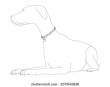 Contour of a lying dog from black lines isolated on a white background. Vector illustration