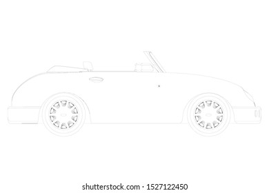 Contour machine without a roof Isolated on a white background. Side view. Vector illustration.