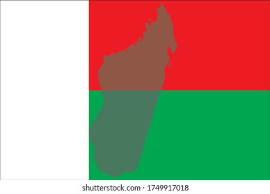 Contour of Madagaskar on National flag. Сountry shape on National flag background.