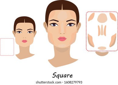 Contour and makeup highlights. Contour shape of the square face make-up. Fashion Illustration. Flat design. Vector illustration
