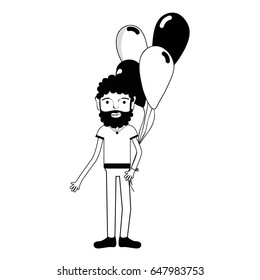 contour man with beard and balloons in the hand