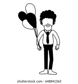 contour man with beard and balloons in the hand