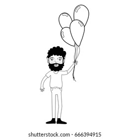 contour man with beard and balloons in the hand