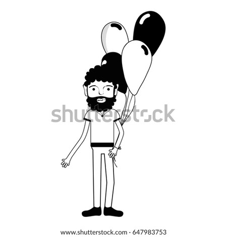 contour man with beard and balloons in the hand
