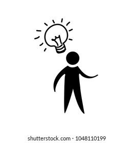 contour man with bulb idea icon