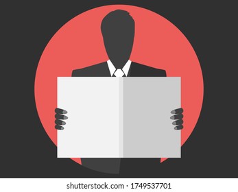 Contacto de un hombre leyendo un periódico de forma plana. Estilo retro. Ilustración del vector