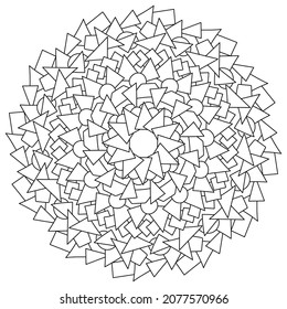 Contour mandala of circles, triangles and quadrangles, meditative coloring page vector illustration