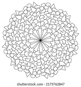 Contour mandala aus Kreisen, Dreiecken und Quadranten, meditative Farbgebung, Vektorgrafik