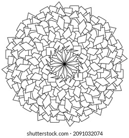 Contour mandala of circles, triangles and rhombuses, meditative coloring page vector illustration