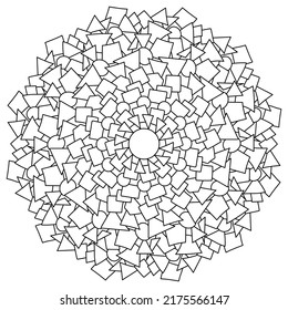 Contour mandala of circles, triangles and trapezoid, meditative coloring page vector illustration