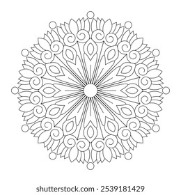 Contour mandala for color book. Monochrome illustration, vector file, tattoo design, wall art, simple mandala art, Design for a wallpaper Paint shirt and tile Sticker Design, vector file