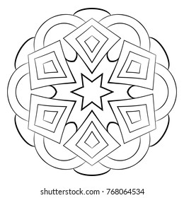 Contour mandala for color book. Monochrome illustration. Symmetrical pattern in a circle. Scalable image for scrapbook. The template for printing on fabric. Picture for meditation and relaxation.