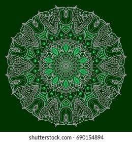 Contour mandala on a green background in a vector
