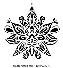 The contour of the mandala on a white background, resembling a mystical mask or flowers. Vector image suitable for printing on textiles, tattoo, postcard, decoration, stickers.