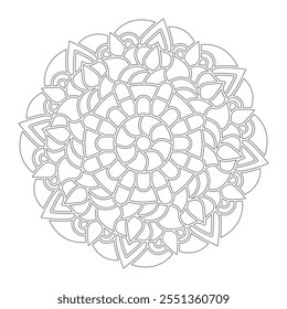 Contour mandala ornament for coloring and scrapbooking. Symmetrical pattern in Tantric yoga of Buddhism and Hinduism. A design element for the development of a color composition