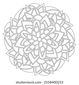 Contour mandala ornament for coloring and scrapbooking. Symmetrical pattern in Tantric yoga of Buddhism and Hinduism. A design element for the development of a color composition