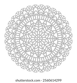 Contour mandala ornament for coloring and scrapbooking. Symmetrical pattern in Tantric yoga of Buddhism and Hinduism. A design element for the development of a color composition