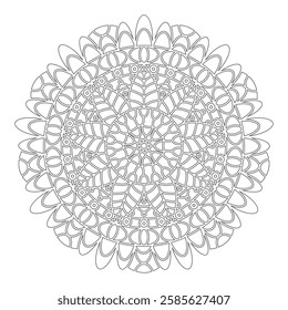 Contour mandala ornament for coloring and scrapbooking. Symmetrical pattern in Tantric yoga of Buddhism and Hinduism. A design element for the development of a color composition