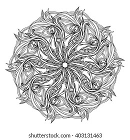 contour, Mandala. religious design element. tattoo. vector illustration