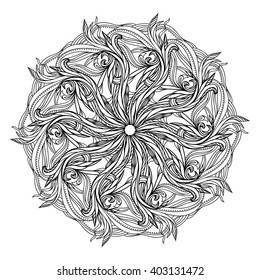 contour, Mandala. religious design element. tattoo. vector illustration