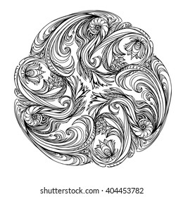 contour, Mandala. religious design element. tattoo. vector illustration
