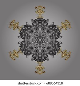Contour mandala shaped snowflakes for art therapy style zen drawing. Hand-drawn, stylish doodle in tatto style, fabric design and cards in Vector illustration.